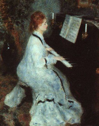  Renoir’s wife Aline playing the piano.  Have you ever noticed how many movies and commercials feature pianos?  If you notice, pianos are everywhere!